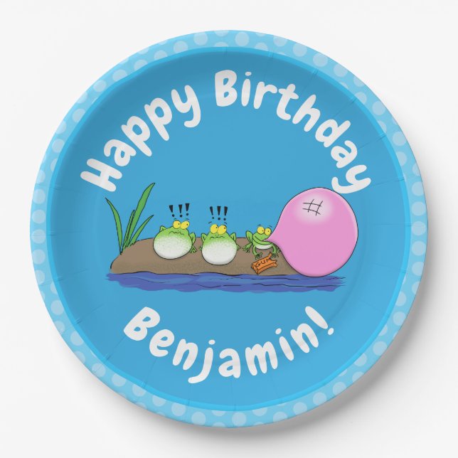 Cute funny frogs bubblegum cartoon illustration paper plates (Front)