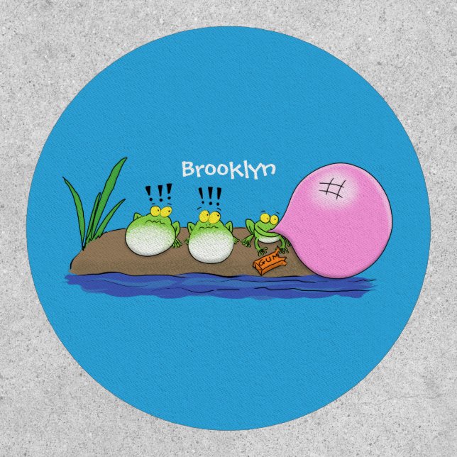 Cute funny frogs bubblegum cartoon illustration patch (Front)