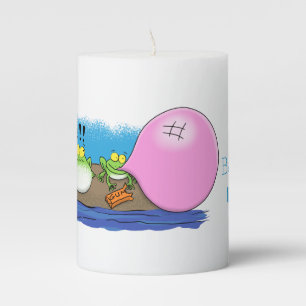 Cute funny frogs bubblegum cartoon illustration pillar candle