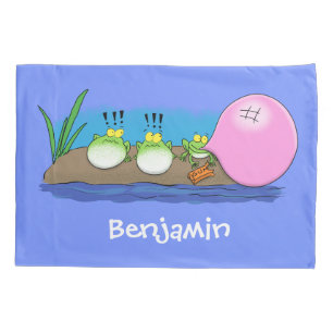 Cute funny frogs bubblegum cartoon illustration pillow case