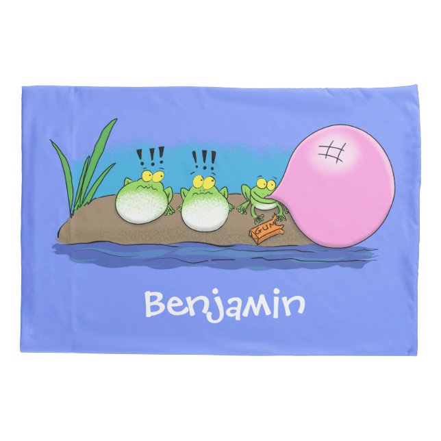 Cute funny frogs bubblegum cartoon illustration pillow case (Back)