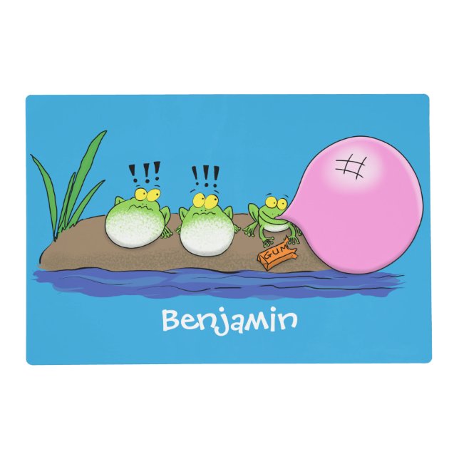Cute funny frogs bubblegum cartoon illustration placemat (Front)