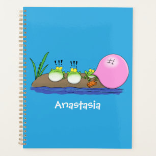 Cute funny frogs bubblegum cartoon illustration planner