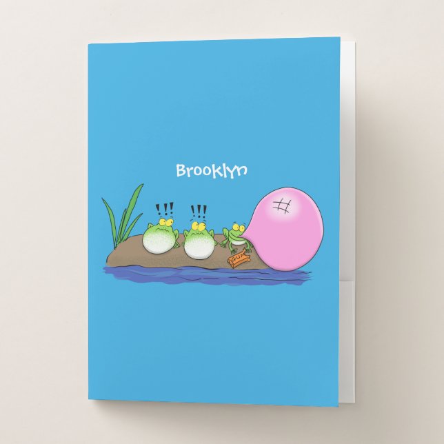 Cute funny frogs bubblegum cartoon illustration pocket folder (Front)