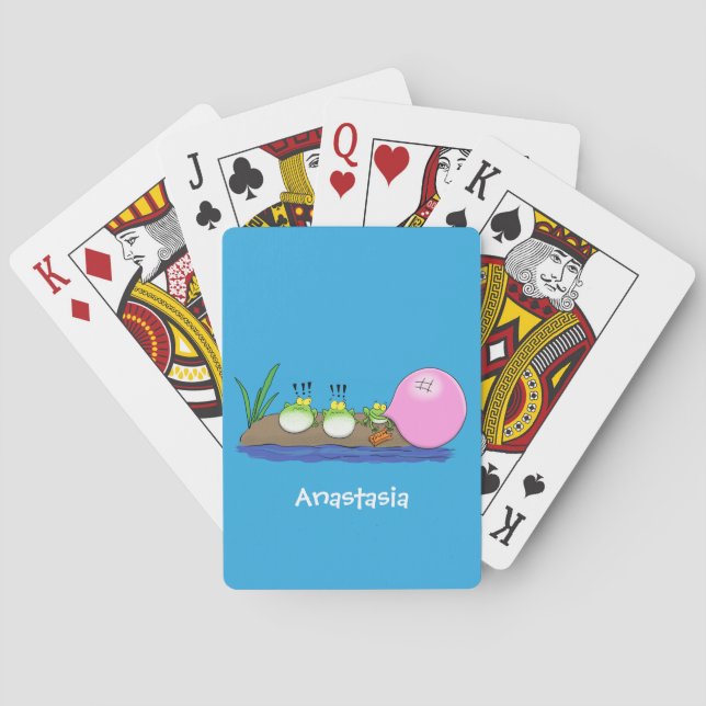 Cute funny frogs bubblegum cartoon illustration poker cards (Back)