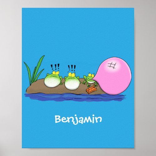 Cute funny frogs bubblegum cartoon illustration poster