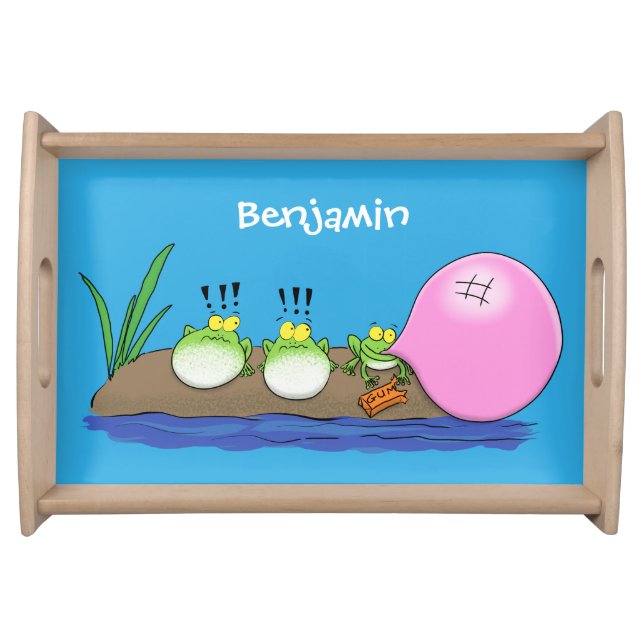 Cute funny frogs bubblegum cartoon illustration serving tray (Front)