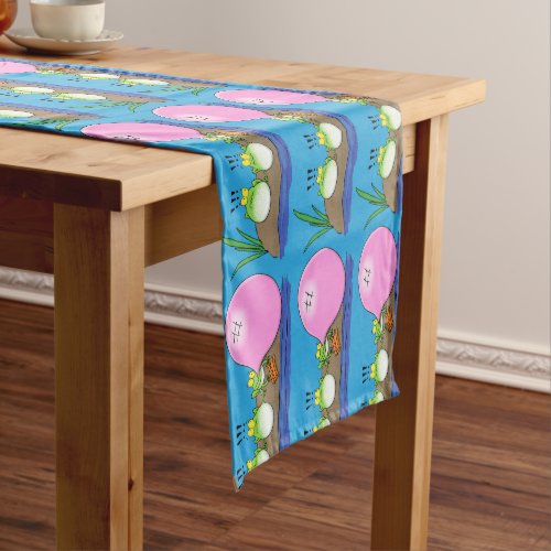 Cute funny frogs bubblegum cartoon illustration short table runner