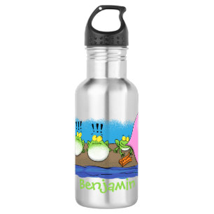 Cute funny frogs bubblegum cartoon illustration stainless steel water bottle