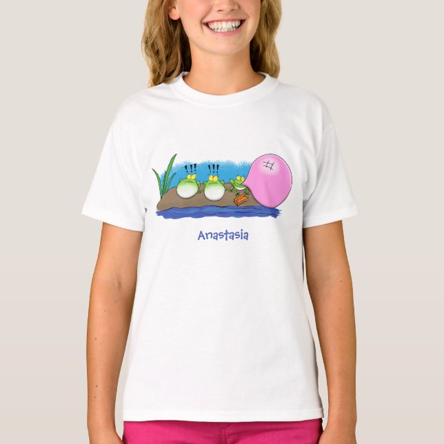Cute funny frogs bubblegum cartoon illustration T-Shirt (Front)