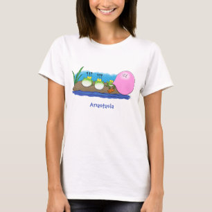 Cute funny frogs bubblegum cartoon illustration T-Shirt