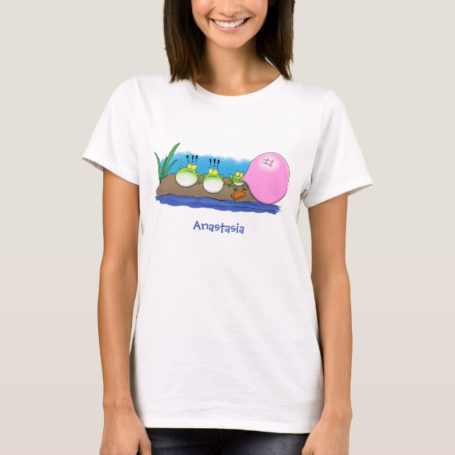 Cute funny frogs bubblegum cartoon illustration T-Shirt (Front)