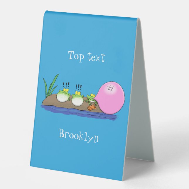 Cute funny frogs bubblegum cartoon illustration table tent (Front)