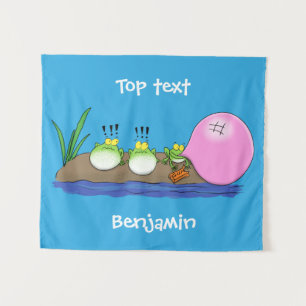 Cute funny frogs bubblegum cartoon illustration tapestry