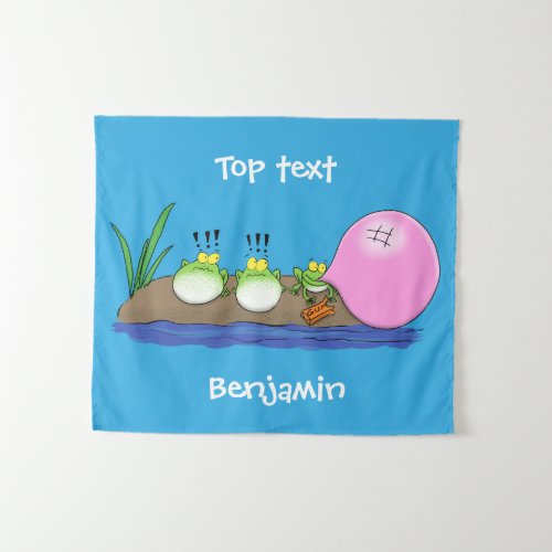 Cute funny frogs bubblegum cartoon illustration  tapestry