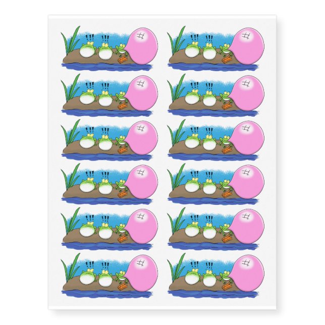 Cute funny frogs bubblegum cartoon illustration temporary tattoos (Front)