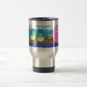 Cute funny frogs bubblegum cartoon illustration travel mug