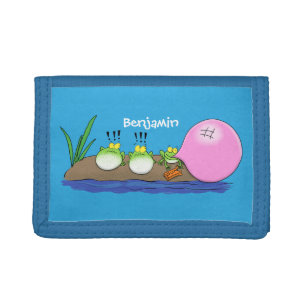 Cute funny frogs bubblegum cartoon illustration trifold wallet