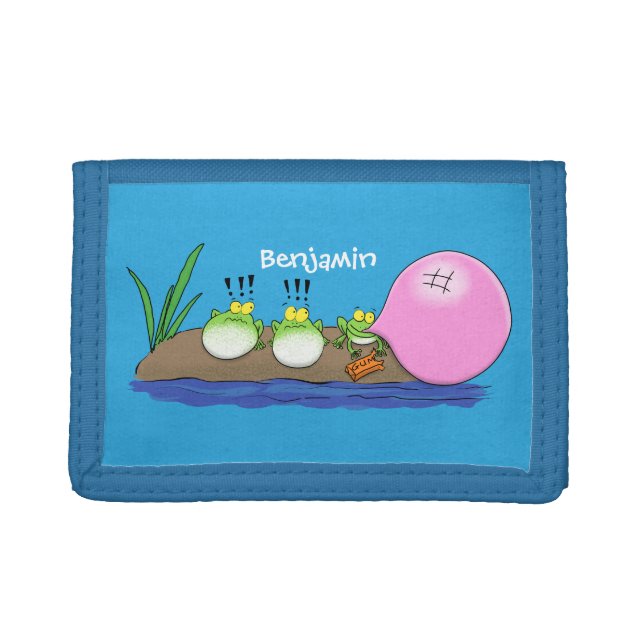 Cute funny frogs bubblegum cartoon illustration trifold wallet (Front)