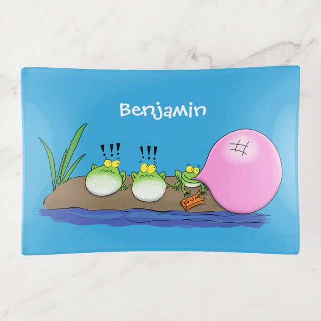 Cute funny frogs bubblegum cartoon illustration trinket tray (Front)