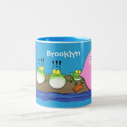 Cute funny frogs bubblegum cartoon illustration Two_Tone coffee mug
