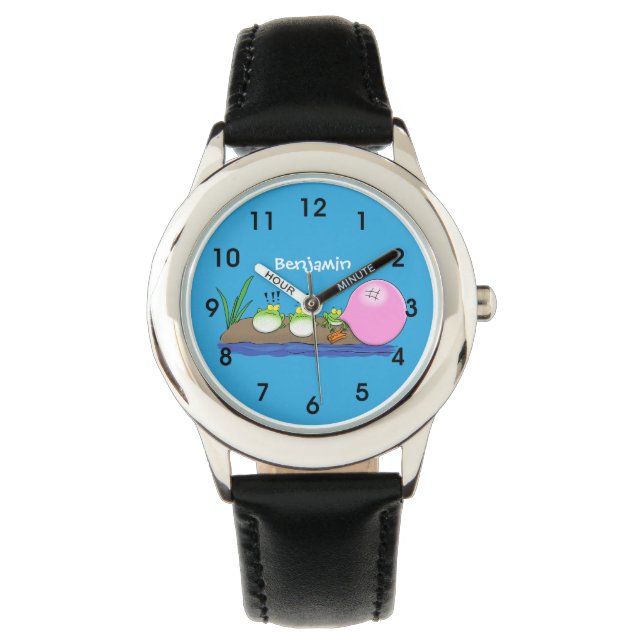 Cute funny frogs bubblegum cartoon illustration watch (Front)