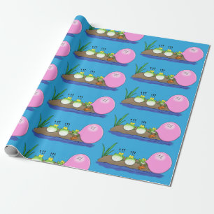 Cute funny frogs bubblegum cartoon illustration wrapping paper