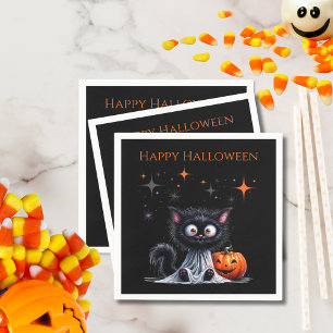 Cute Funny Ghost Black Kitten Halloween Napkins