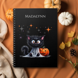 Cute Funny Ghost Black Kitten Halloween Notebook