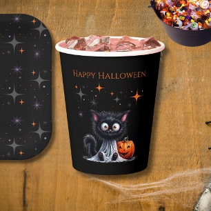 Cute Funny Ghost Black Kitten Halloween  Paper Cups