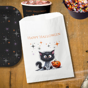 Cute Funny Ghost Black Retro Kitten Halloween Favor Bag