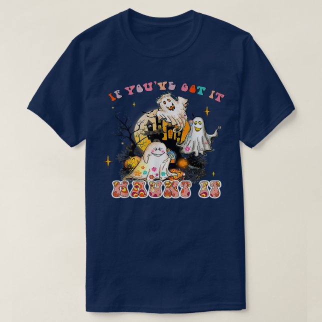 Cute Funny Ghost Pumpkin Haunted House Halloween  T-Shirt (Design Front)