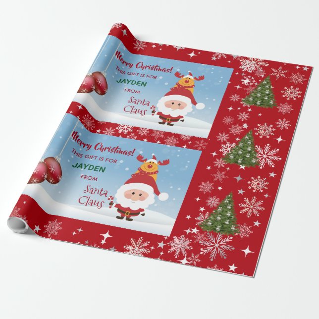 Cute Funny Gift From Santa Claus Rudolph For Kids  Wrapping Paper (Unrolled)