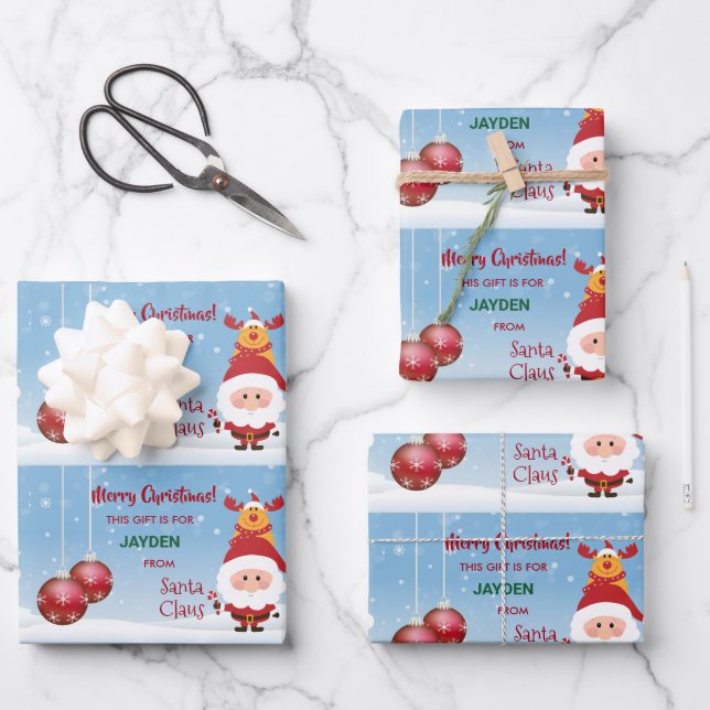 Cute Funny Gift From Santa Claus Rudolph For Kids Wrapping Paper Sheets (Front)