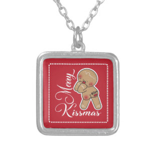 Cute funny gingerbread man silver plated necklace