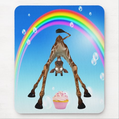 Cute Funny Giraffe Cupcake  Rainbow Mouse Pad