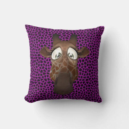 Cute Funny Giraffe Face Purple Animal Fur Pattern Throw Pillow