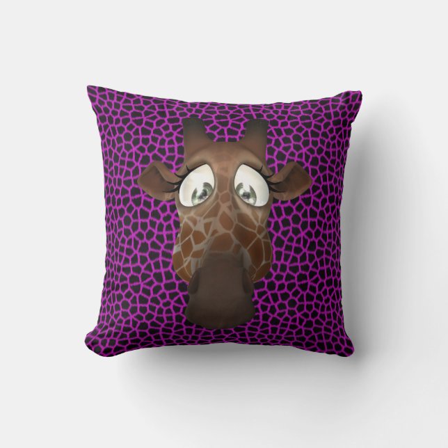 Cute Funny Giraffe Face Purple Animal Fur Pattern Throw Pillow (Front)