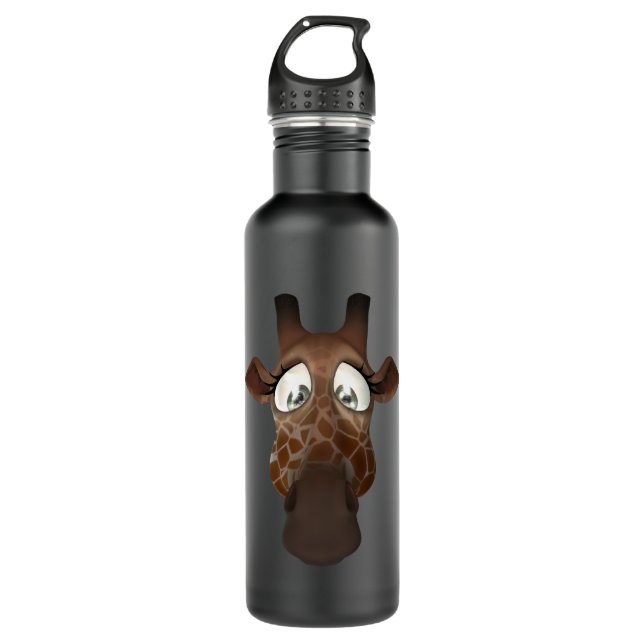 Cute Funny Giraffe Face Stainless Steel Water Bottle (Front)
