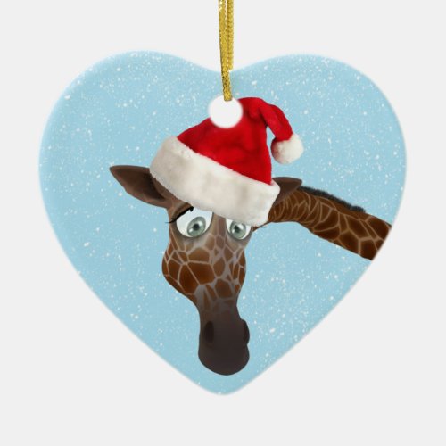Cute Funny Giraffe in Santa Hat Ceramic Ornament
