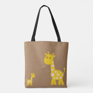 Cute funny giraffe kawaii cartoon kids tote bag