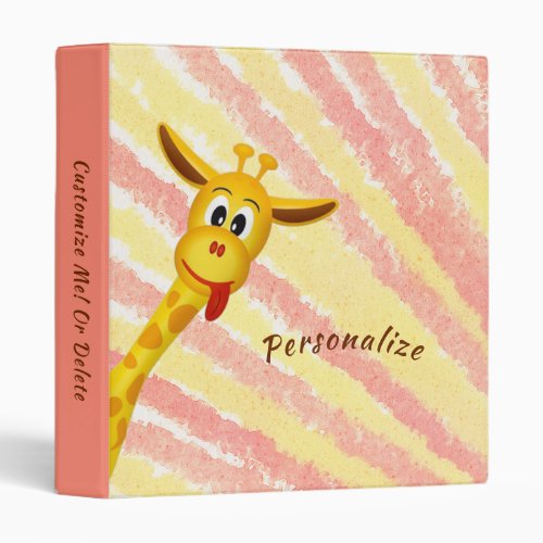 Cute Funny Giraffe Kids Pink Personalized 3 Ring Binder