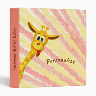 Cute Funny Giraffe Kids Pink Personalized 3 Ring Binder