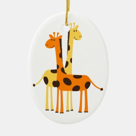 Cute Funny Giraffe Pair Ceramic Ornament