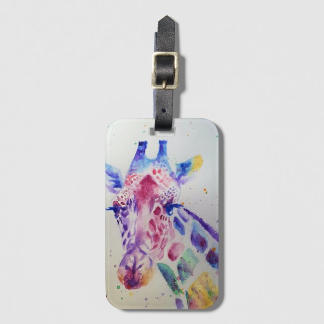 Cute Funny Giraffe Watercolour Art Luggage Tag (Front Vertical)