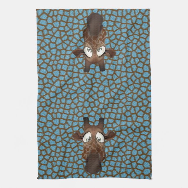 Cute Funny Giraffes Blue Animal Fur Pattern Towel (Vertical)