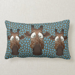 Cute Funny Giraffes Blue Fur Pattern Lumbar Pillow