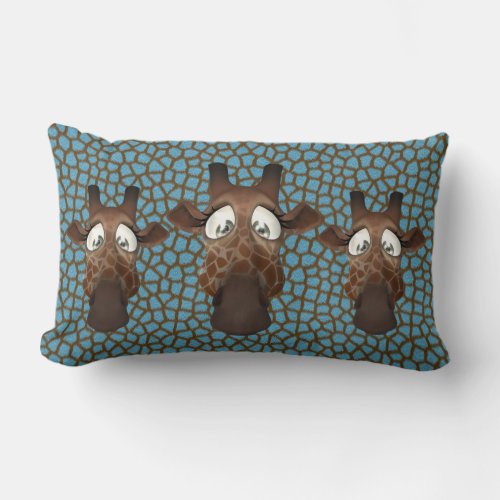Cute Funny Giraffes Blue Fur Pattern Lumbar Pillow