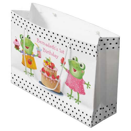 Cute Funny Girl Frogs Birthday Party Large Gift Ba Large Gift Bag