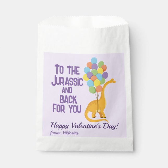 Cute funny girls dinosaur balloons Valentine's Favor Bag (Front)